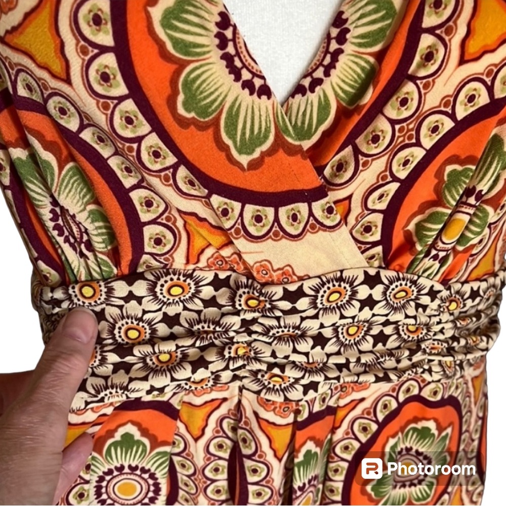 Dressbarn Orange Boho Paisley Print Dress Size 12 - Picture 7 of 14
